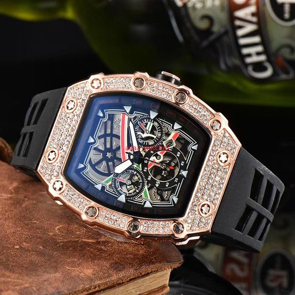 Diamond 3-pin Automatic Date Watch Limited Edition Men Watches Top Brand Luxury Full-Featured Quart Watch Strap Silicone