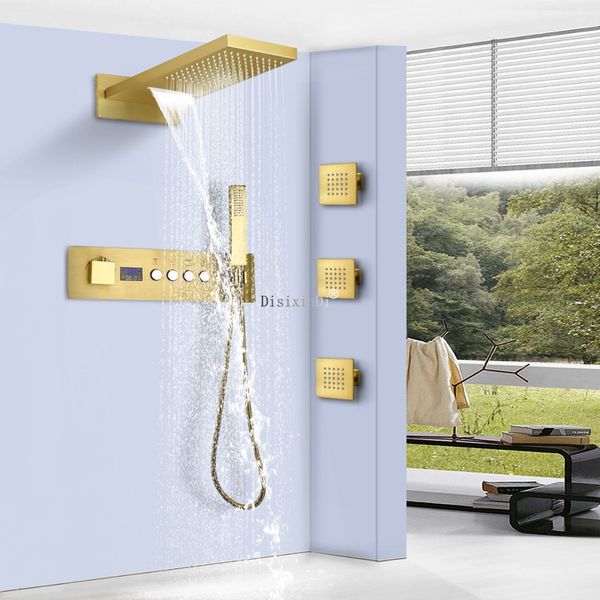 Rubinetti per doccia a cascata con soffione doccia a parete da 20 pollici con montaggio a parete per bagno, con corpo valvola con display digitale a LED