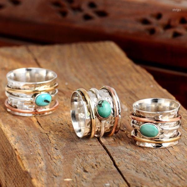 Cluster Ringe Mode Vintage Intarsien Grüner Künstlicher Stein Überzogene Tricolor Männer Und Frauen Hochzeit Urlaub Geschenk Boho Schmuck Zubehör