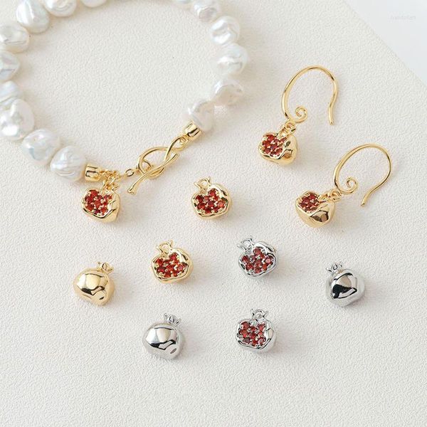 Collane con ciondolo placcato oro 14 carati rosso melograno charms frutta granato per donna orecchini zirconi accessori per gioielli