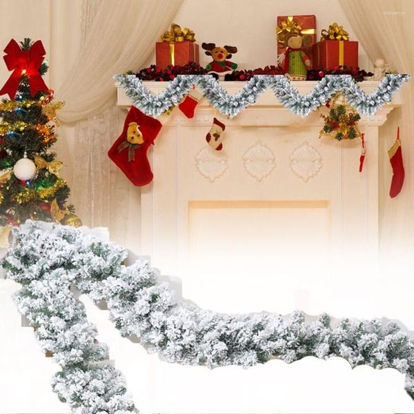 Decoração Decoração de Flores Decorativas Escada de Árvore da Árvore Ornamento Greante Artificial Cedro Cedro Rattan Christmas Pine Garland Snow Flock