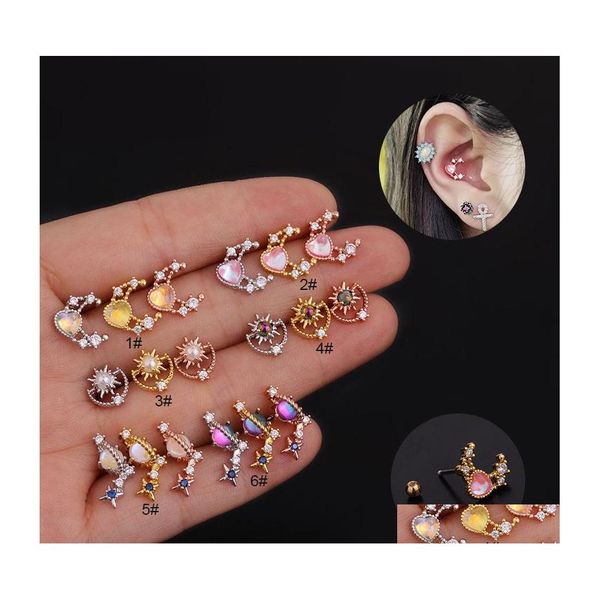 Dangle avize colorf zirkon kulak saplamaları küpeler cz kıkırdak gül altın saplama sarmal küpe ile top arka gövde piercing takı dh0hb