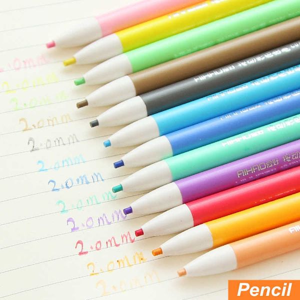 Lápis de cor do tipo bate de 12 pcs para desenho de tinta para crianças pastel mecânicas com borrachas Escola de escritório A6563