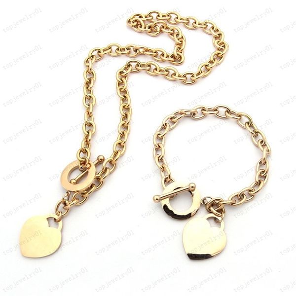 925 Silver Heart gold bracelet set for Women - Fashion Designer Necklace, Bracelet, and Bangle with Box - Perfect Valentine's Day Gift and Love Pendant