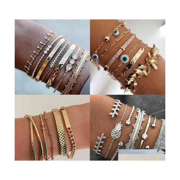 Id Identifikation Bohemian Gold Quaste Armbänder für Frauen Sommer Strand Klar Kristall Stein Ananas Geometrische Herz Armreif Jewelr Dhhxc