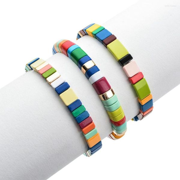 Charm Bracelets ZMZY Arrival Stacked Rainbow Jewelry Wholesale Esmalte Tile Bead Bracelet Fashion Custom Frisado Para Mulheres