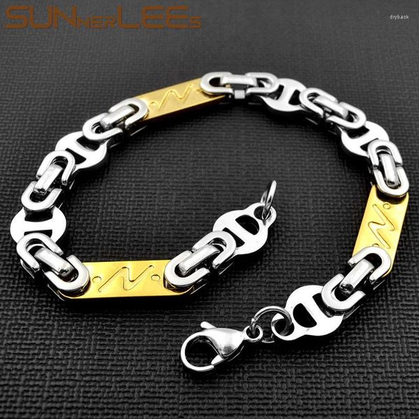 Link Armbänder SUNNERLEES Schmuck Edelstahl Armband 8mm Geometrische Byzantinische Kette Silber Farbe Vergoldet Männer Frauen Geschenk SC117 B