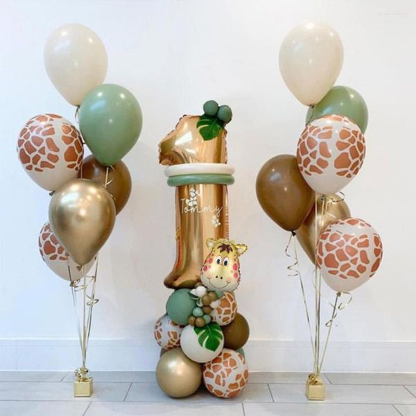 Partydekoration 30pcs Safari Tier Giraffe Luftballons Set Nummer Ballon Kit für Kinder Junge 1. Geburtstag Dekorationen Jungle Globos