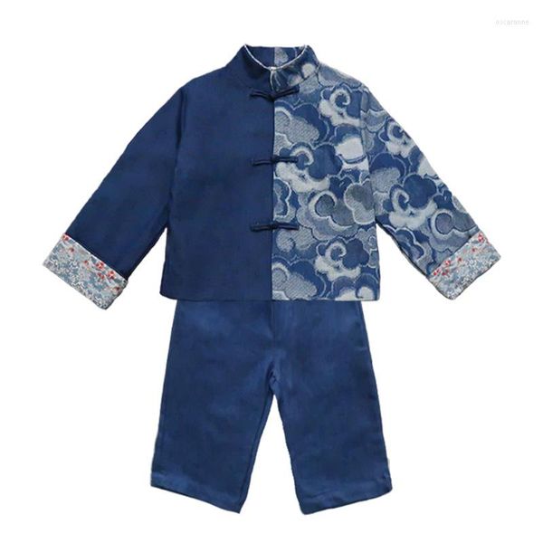 Ethnische Kleidung Herbst Chinesische Traditionelle Casual Boy Set Winter 2022 Mode Aktive Denim Jacke Jeans Hose Kind Kinder Tangsuit