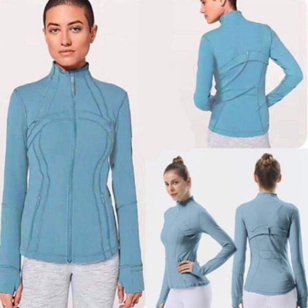 lululemens 2023 Fitness Donna Yoga Outfit Giacca sportiva Colletto alla coreana Mezza cerniera Manica lunga Stretta Camicia Yoga Palestra Pollice Cappotto sportivo Abbigliamento da palestra lu-01