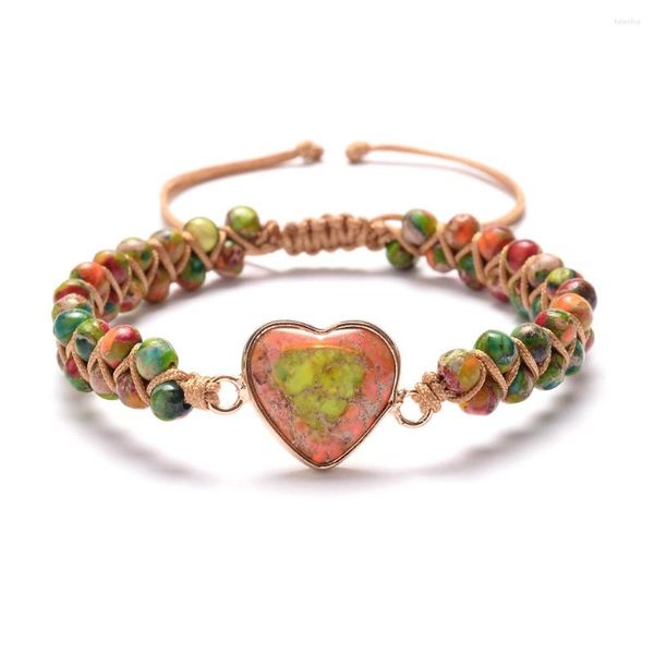 Braccialetti con ciondoli Boemia Pietre Cuore Fatto a mano Arancione Verde Perline Gioielli novità femminili