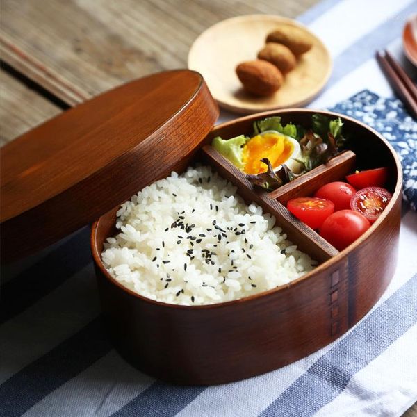 Serviessets Handgemaakte Japanse stijl Creatieve houten Bento Box Enkellaags Kid Reizen Dineren Draagbare Tabelware Suhi