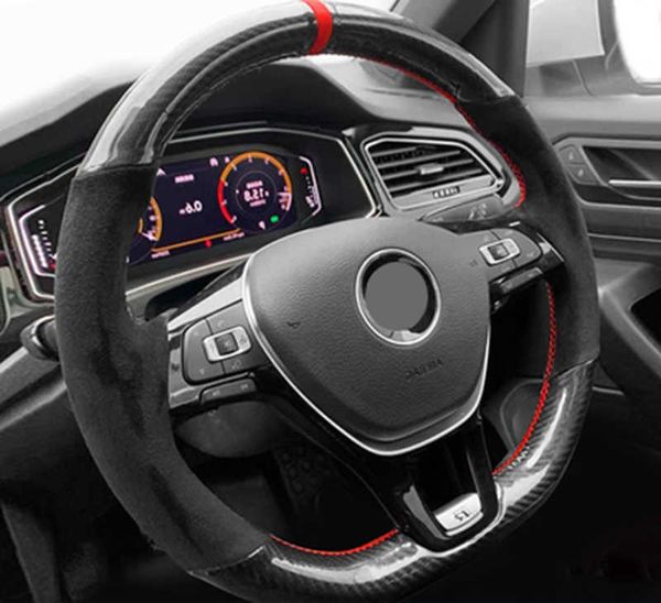 Coprivolante per auto personalizzato cucito a mano volante originale treccia pelle scamosciata nera per Volkswagen Golf 7 Mk7 Passat B8