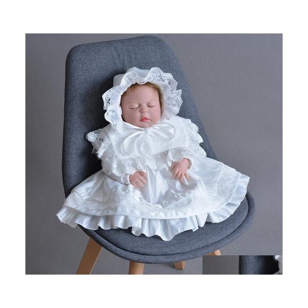 Mantém roupas de menina bebê props de crochê nascidos roupas infantis de 036 meses roupas de renda branca vestido de princesa dhsbw