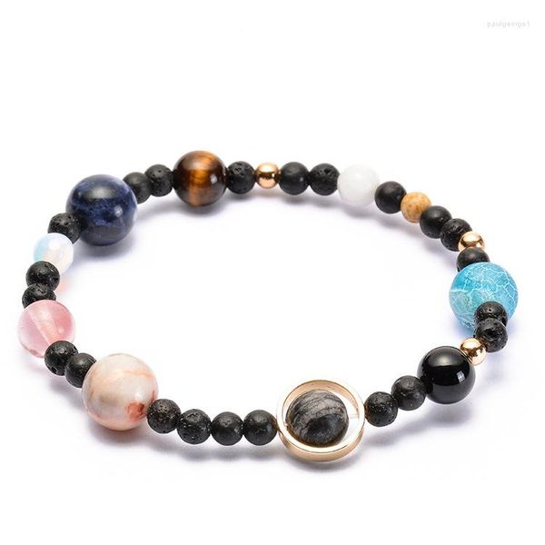 Strand rosa marrom marrom preto preto onxy olho de tigre branco jade multi-bezent misto de lava misto rocha vulcânica panorama unissex pulseira