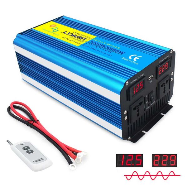 Reiner Sinus-Wechselrichter, 6000 W, Konverter DC 12 V/24 V zu AC 220 V, 50 Hz/60 Hz, LED-Anzeige, Fernbedienung, Adapter, Transformator