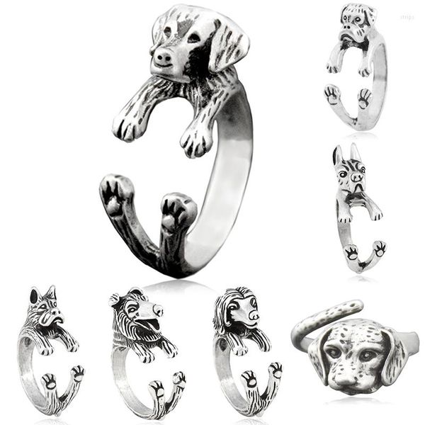 Cluster Ringe Retro Punk Lustige Labrador Retriever Hund Wrap Für Frauen Anel Midi Einstellbare Finger Tier Haustier Welpen Ring Männer geschenk Schmuck