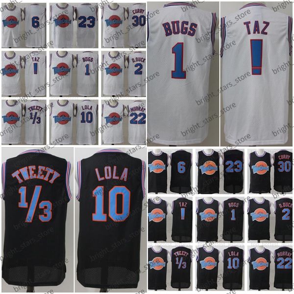 Movie 6 James Basketball Jersey Space Jam Tune Squad Looney 2 Duck 10 Lola Bill Murray 22 Murray Bugs Bunny TAZ Tweety Shorts Nero Bianco Mens Maglie traspiranti