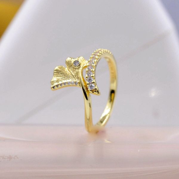 Brilhar ouro banhado ginkgo folha anel de anel de jóias de jóias de jóias anel de moda para mulheres para mulheres