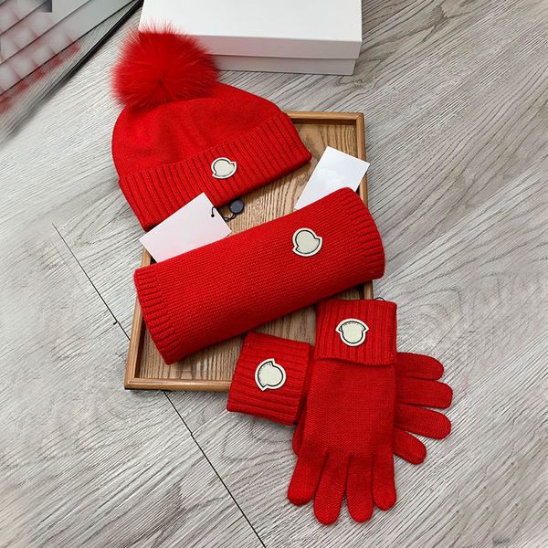 Designer Wollmützen für Männer und Frauen, Schalhandschuhe, 3-teiliges Set, Fuchsballmütze, Schals, modischer Mix, klassische Anzugmütze, Sportstrick, Winter