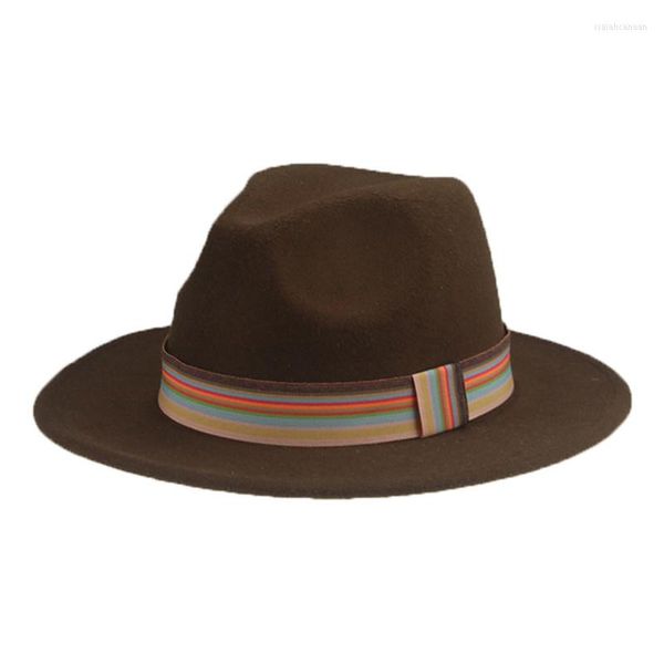 Berretti Cappello Fedora da donna Feltro Uomo Donna Cappelli invernali Fedora Panama Wise Brim Solid Black Red Band Sombreros De Mujer