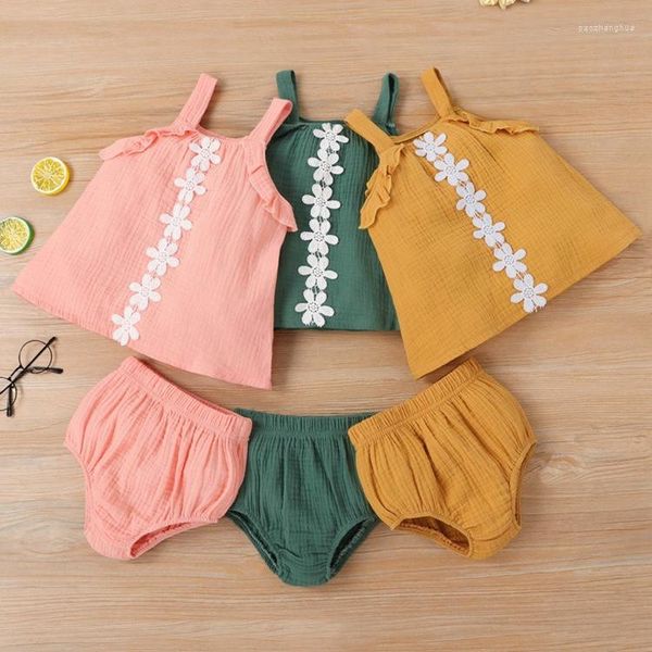 Roupas Conjuntos de roupas Baby Girls Setes Setes Setfits Roupfits Lace Ruffles Camisa PP Shorts para crianças