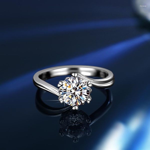 Eheringe 925 Sterling Silber Moissanit Ring weiblich Ein Karat klassischer Diamantschmuck einfacher Stil Jahrestag