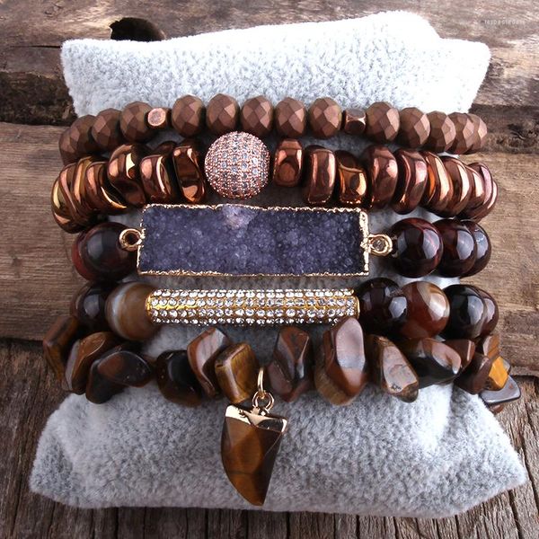 Strand rh -дизайнер Boho Tiger Eye Stones Beaslet Bracelet Bracelet Natural Stone Charms 5pc браслеты для женщин для женских ювелирных изделий подарки Dropship