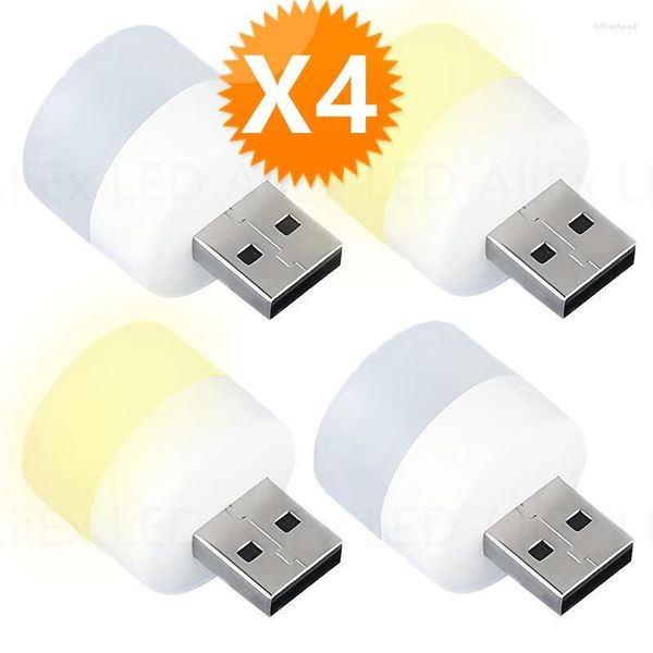 Gece ışıkları 4pcs usb fiş lambası bilgisayar mobil güç şarj küçük kitap lambaları LED göz koruma okuma ışık yuvarlak