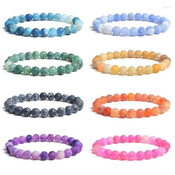 Strand Natural Coloful Frost Cracked Agates Stone Beads Bracciale Round Dragon Veins Bead Jewelry Bracciali fatti a mano stagionati