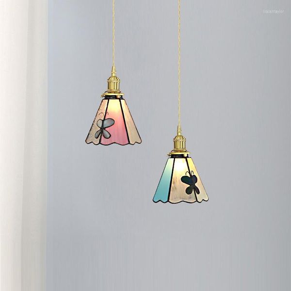 Lâmpadas pendentes de lustre de vidro japonês lustre infantil lâmpada de cabeceira de cabeceira