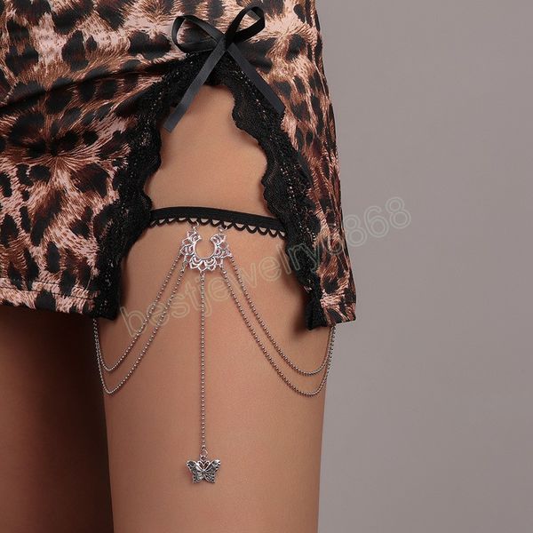 Moda Feminina Hollow Butterfly Leg Chain For Women Jóias Corporal Estilo de praia Ladies Silver Color Metal Multi-camada das cadeias da coxa