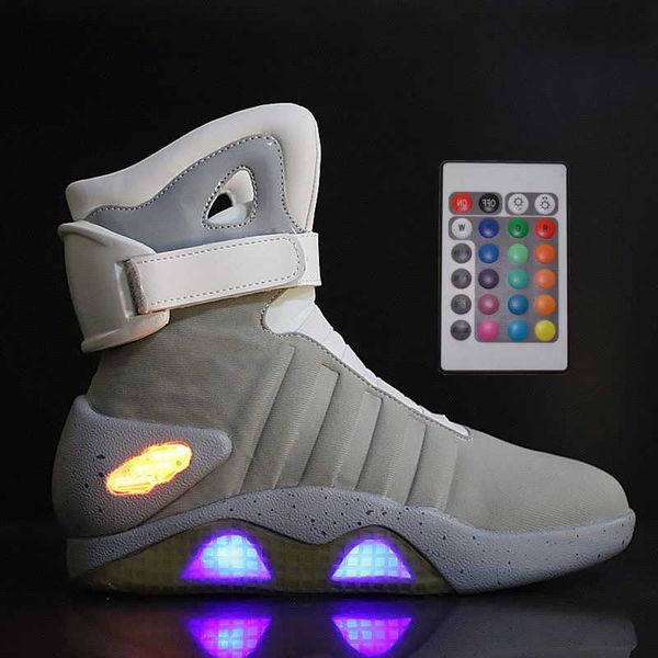 Bottes UncleJerry Hommes Retour vers le Futur Adulte USB Charge LED Chaussures avec télécommande pour et Femmes Party Mag 221026 Tailles 36-47