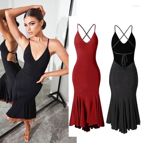 Vestido de dança latina de pica -papo vestido de concorrência sexy com franjas femininas performance prática sl6215