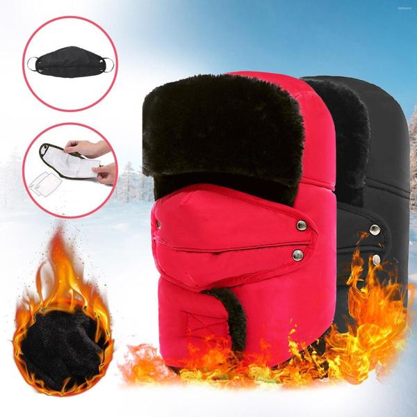 Berretti Cappello a quadri rosso nero Protezione solida Inverno per adulti Caldo all'aperto e pile da equitazione Bomber con collo antivento Cappelli con paraorecchie