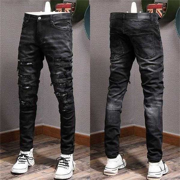 Jeans da uomo Toppe Dettaglio Biker Fit Uomo Slim Moto per uomo Vintage Distressed Denim Jean Pantsm955js1fcams