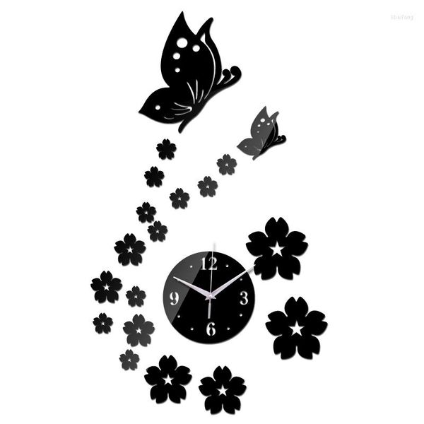 Настенные часы Специальное предложение современное продажа часы бабочки цветы часы зеркал 3D часы с ограниченными временем акрил
