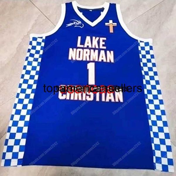 Custom Mikey Williams #1 Lake Norman Basketball Jersey costurou azul qualquer nome e camisetas num￩ricas