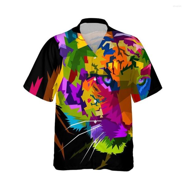 Camicie casual da uomo Camicia hawaiana da uomo 3D Stampa tigre colorata animale Moda feroce Trendy Harajuku Cartoon Top larghi oversize 5XL