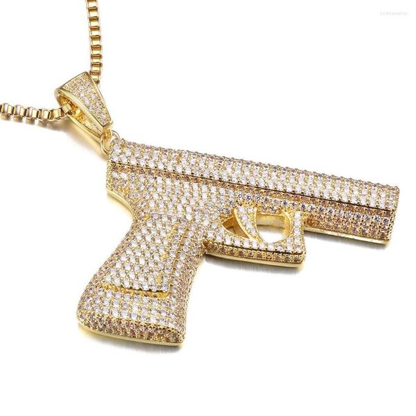 Collane con ciondolo Pendenti con pistola Collana con fucile mitragliatore Uomo Catena di gioielli Hip Hop Collier Iced Out CZ Confezione regalo di gioielli