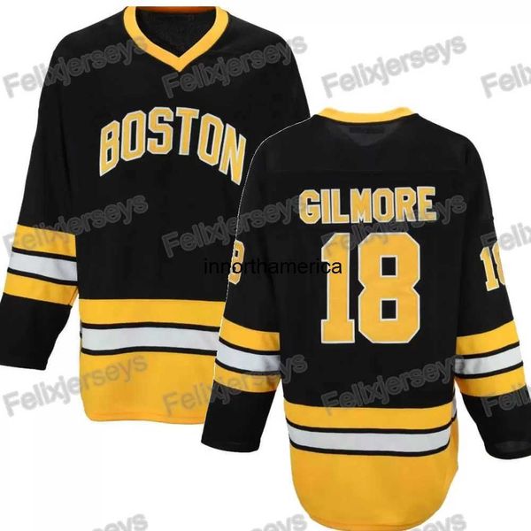 Herren 18 Happy Gilmore Boston Movie Hockey-Trikot, doppelt genäht, Nummer und Name, Eishockey-Trikots auf Lager