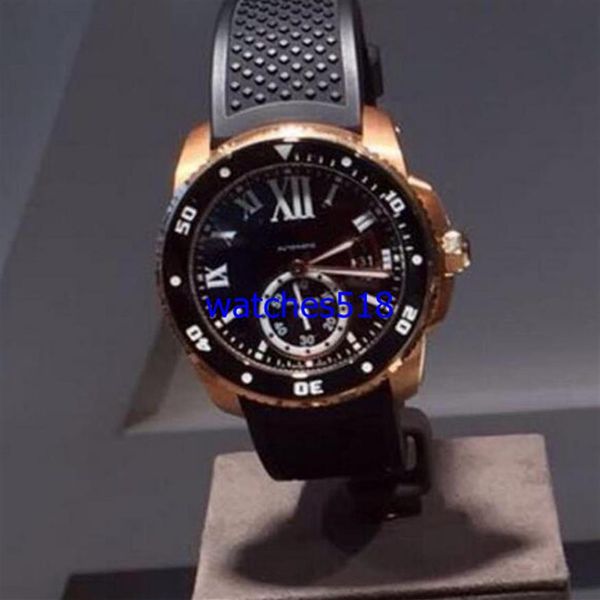 New Mens Watces Autom￡tico 6 Diver dois tons Rose Gold Rubber Rubber Strap Caliber's Watch's Watch Mechanical Men Watches XXX235D