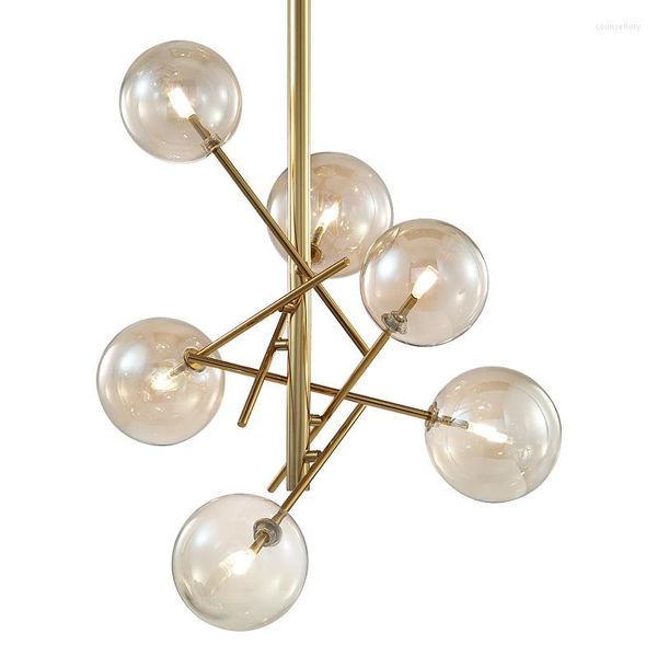 Lampade a sospensione Lampadario moderno a 6 bicchieri con bolle di vetro per sala da pranzo, ristorante, caffetteria, decorazione vivente