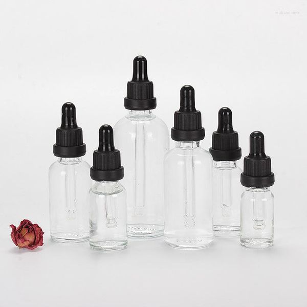 Depolama Şişeleri 10ml 20ml 30ml 50ml 100ml Net Cam Eliquid Şişe Esansiyel Yağ Argan Yağları için Göz Damlalı Pipetler