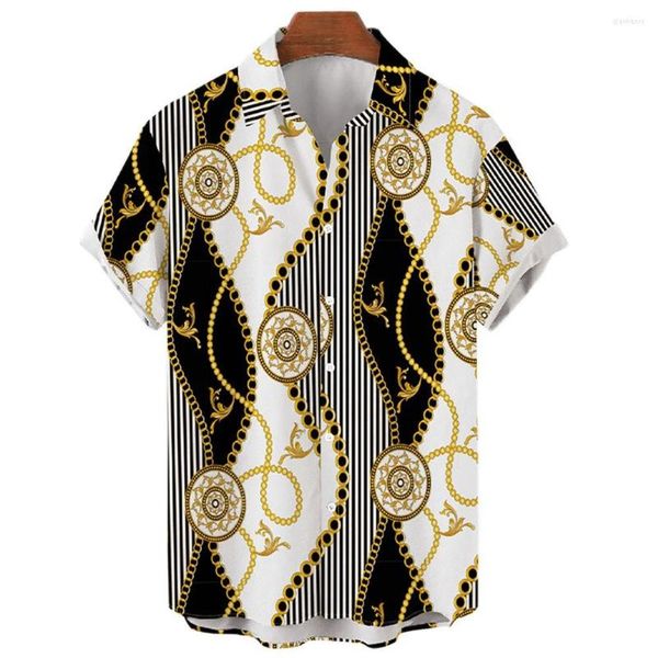 Camicie casual da uomo Camicia hawaiana da uomo 2022 Bottone singolo Versatile Catena d'oro stampata Top manica corta 5XL