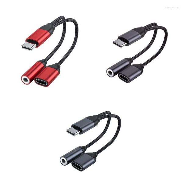 Computerkabel Nylon geflochten 2 in 1 USB C Typ auf 3,5 mm Kopfhörer Aux Jack Ladeadapter Kabelkonverter