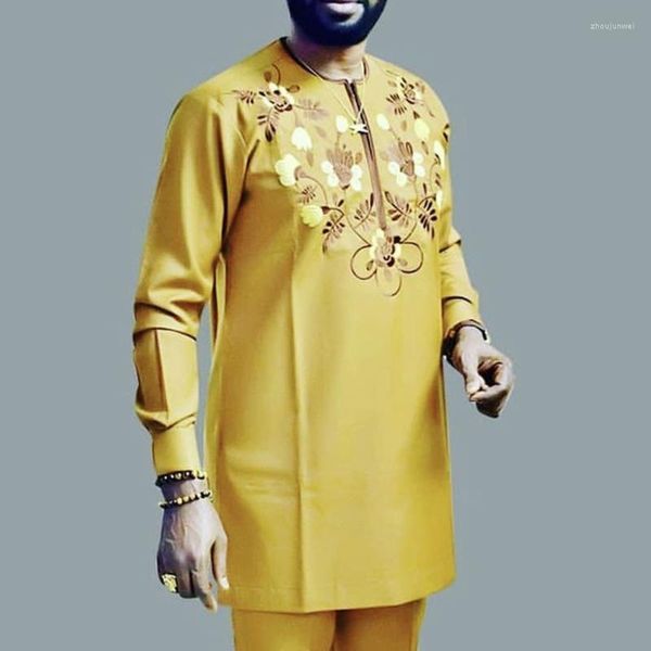 Camicie casual da uomo Camicia a maniche lunghe da uomo Dashiki Stampa floreale vintage Rich Bazin Uomo Top Taglie forti Uomo Africa tradizionale