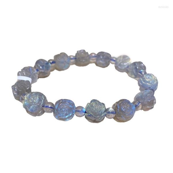 Strand Grey Moonstone Bracciale in pietra naturale Labradorite Perline di fiori intagliati per le donne Gioielli in cristallo JoursNeige