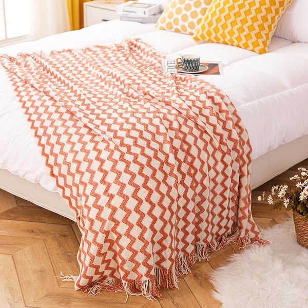 Cobertores de malha de malha de onda de onda de onda arremesso com borlas TV Travel TV Air Condition Bed Decorativo decorativo
