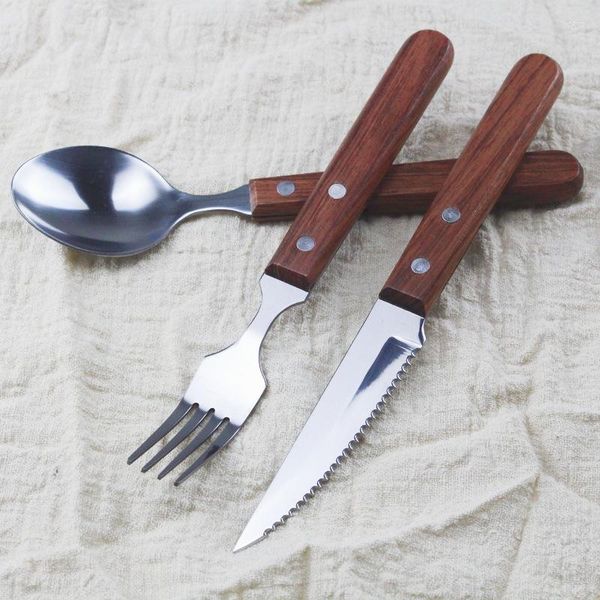 Utensílios de jantar conjuntos de bife faca conjunto altamente resistente e durável Aço inoxidável alemão manipula de mesa serrilhada